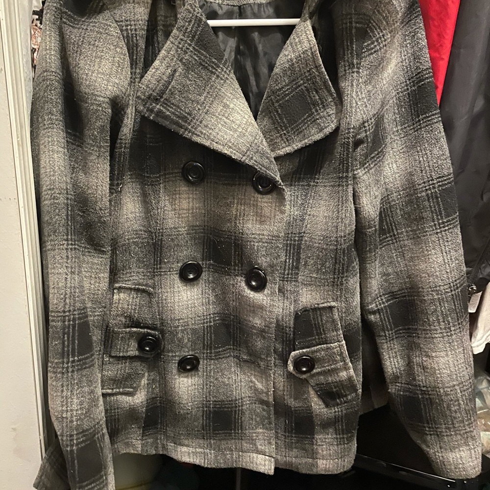 Black and Grey Hooded Peacoat